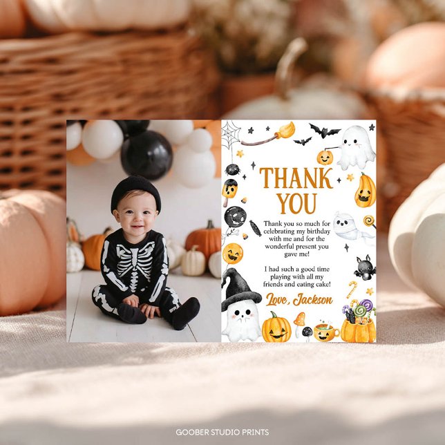 Carte De Remerciements Éffrayant mignon Halloween Fantôme Anniversaire Ph (Créateur téléchargé)