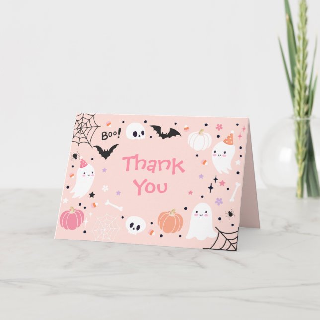 Carte De Remerciements Éffrayant Une Mignonne Fête d'Anniversaire Hallowe (Devant)