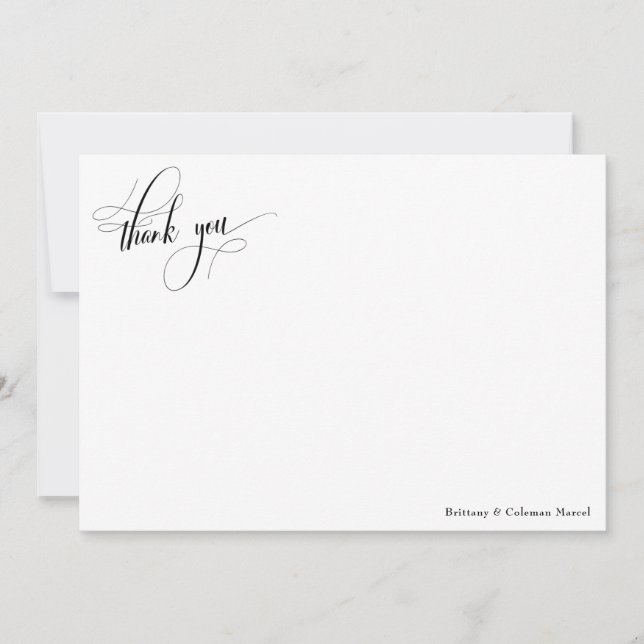 Carte De Remerciements Elaborer la calligraphie Simple Noir & Blanc (Devant)