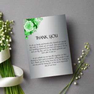 Carte De Remerciements Elégance argentée et Mariage Rose vert