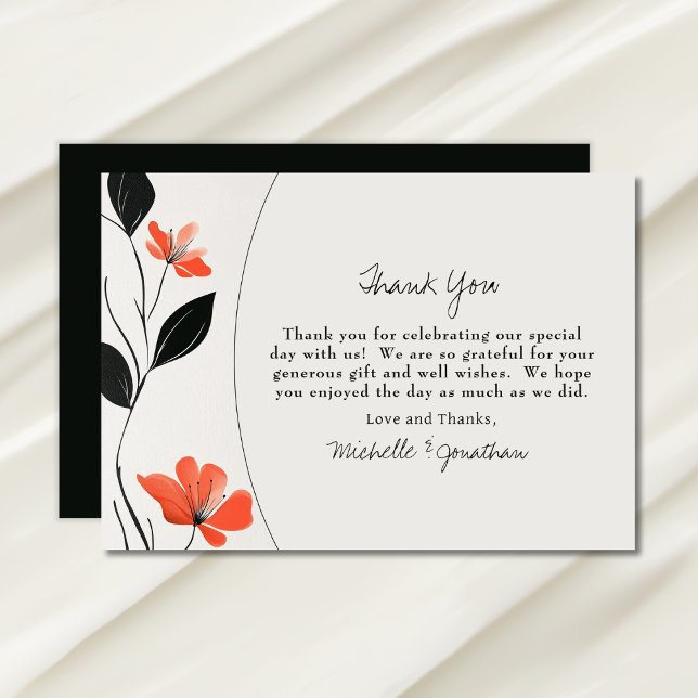 Carte De Remerciements Élégance florale moderne avec Mariage de fleurs au (Modern Floral Elegance with Bold Blooms Wedding Thank You Card)