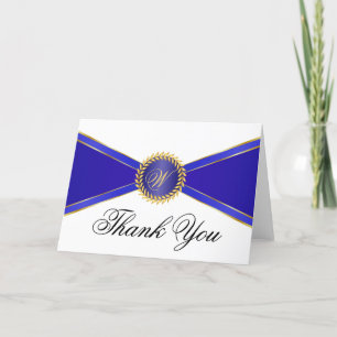 Carte De Remerciements Élégance Monogramme Bleu Royal