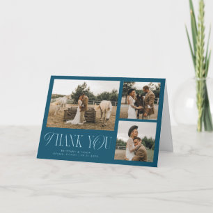 Carte De Remerciements Élégance rustique multi-photo mariage sarcelle