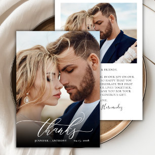Carte De Remerciements Élégant 2 Mariage photo de script chic