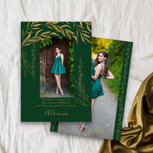 Carte De Remerciements Élégant 2 photo Emerald Green et Gold Leaf