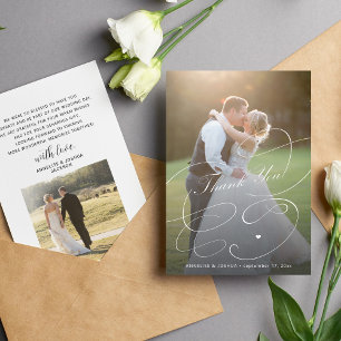 Carte De Remerciements Élégant 2 photos calligraphie script mariage