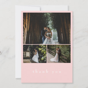 Carte De Remerciements Elégant 3 photo Blush Pink minimaliste Mariage