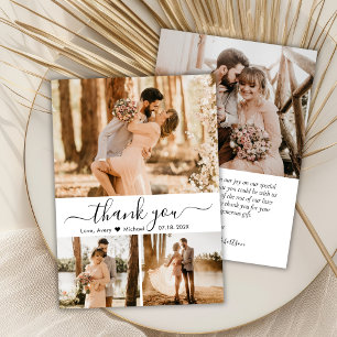 Carte De Remerciements Élégant 3 Photo Collage Script Mariage du coeur