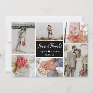 Carte De Remerciements Élégant 6 Photo Collage Mariage noir et blanc