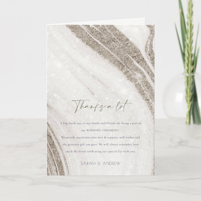 Carte De Remerciements Elegant Abstract Pale Gold Marble Agate Wedding (Devant)