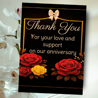 Carte De Remerciements Elégant Anniversaire d'or roses rouges