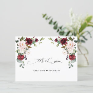 Carte De Remerciements Elégant Aquarelle Bourgogne rose Mariage