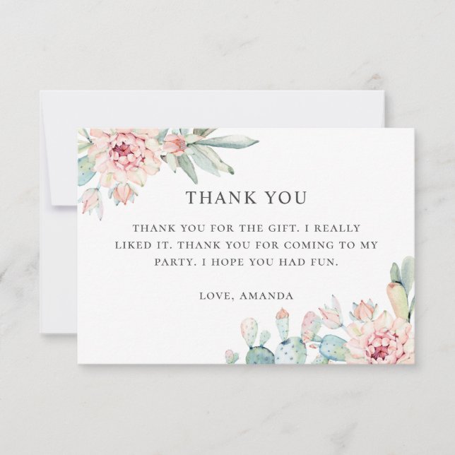 Carte De Remerciements Elégant aquarelle florale succulents anniversaire (Devant)