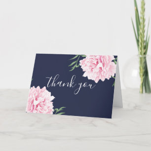 Carte De Remerciements Elégant Aquarelle Marine Pink Peony