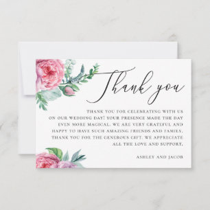 Carte De Remerciements Élégant aquarelle rose boho mariage