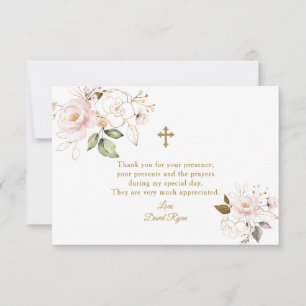 Carte De Remerciements Elégant aquarelle rose floral or Baptême