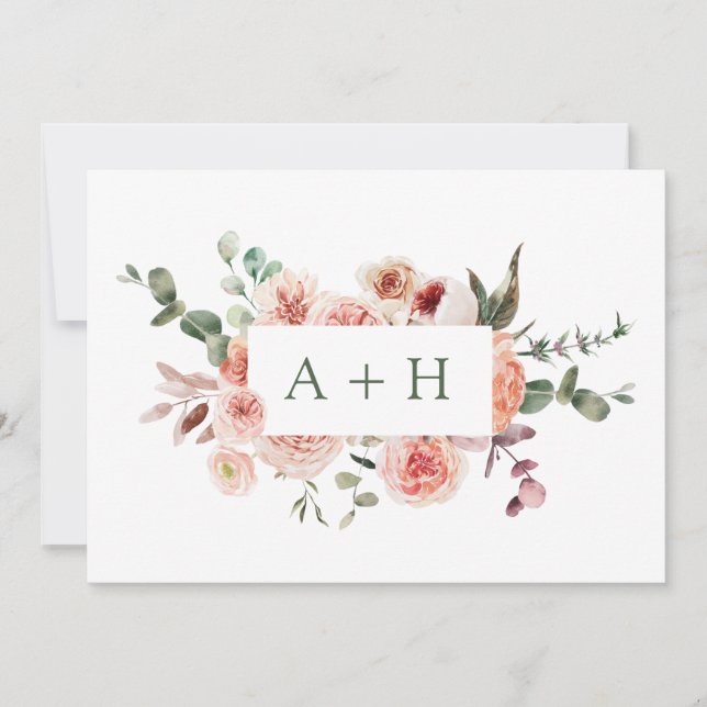 Carte De Remerciements Elégant aquarelle rose pâle rose roses Monogramme (Devant)