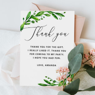 Carte De Remerciements Elégant aquarelle vert vert script floral annivers