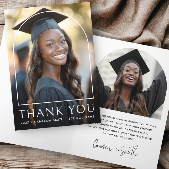 Carte De Remerciements Élégant arche classique diplôme de diplôme de la p (Elegant arch classic graduation photo graduate thank you card)