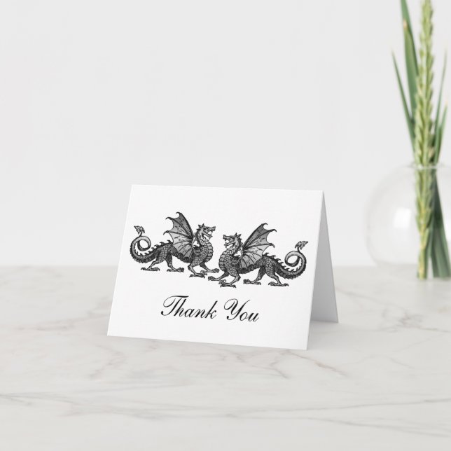 Carte de remerciements élégant argenté de dragons (Devant)