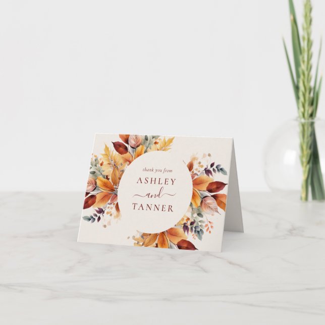Carte De Remerciements Élégant automne Feuilles Mariage automne (Devant)