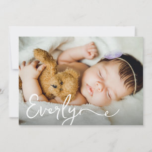 Carte De Remerciements Elegant Baby nom fille photo personnalisée Naissan