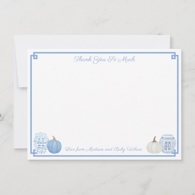 Carte De Remerciements Elégant Baby shower Bleu Et Blanc Citrouilles Auto (Devant)