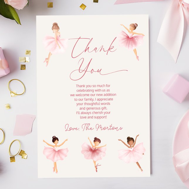 Carte De Remerciements Élégant Baby shower de ballet rose Ballerina (Créateur téléchargé)