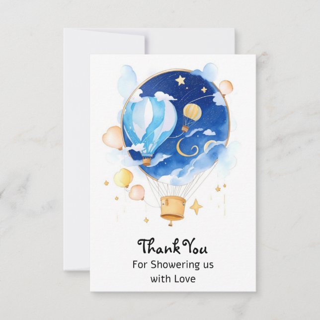 Carte De Remerciements Élégant Baby shower de ballon céleste (Devant)