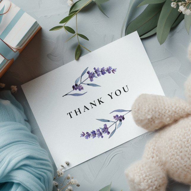 Carte De Remerciements Élégant Baby shower de lavande fleurie (Créateur téléchargé)