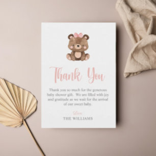 Carte De Remerciements Élégant Baby shower d'ours rose Script