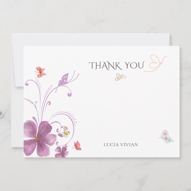 Carte De Remerciements Élégant Baho Il Me Donne Des Papillons Nuptial (Devant)