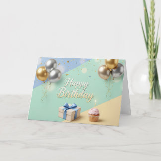 Carte De Remerciements Elegant Balloons & Cupcake – Modern Happy Birthday