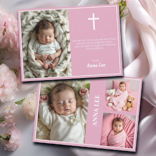 Carte De Remerciements Élégant Baptême Photo Collage Dusty Rose