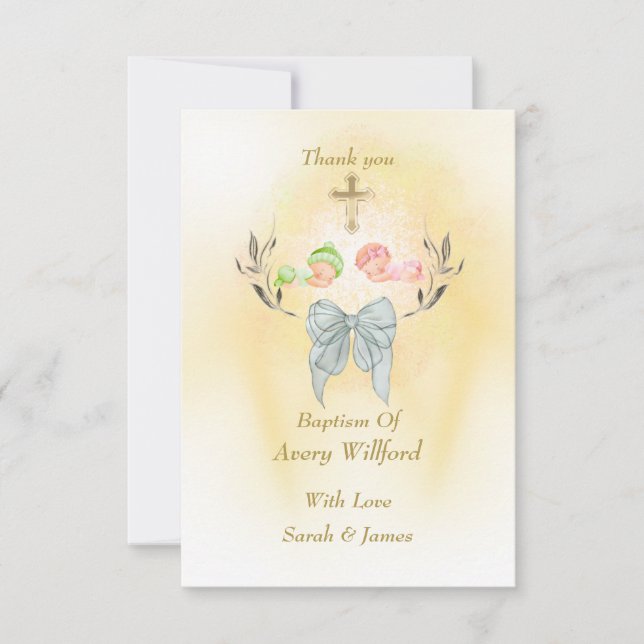 Carte De Remerciements  Elegant baptism Cross Flat Thank You Card (Devant)