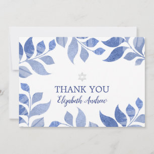 Carte De Remerciements Elégant Bat mitzvah de feuillage bleu aquarelle