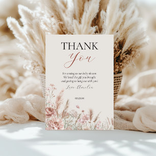 Carte De Remerciements Élégant bébé floral beige en fleur