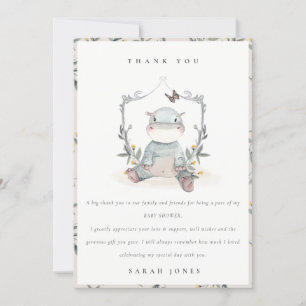Carte De Remerciements Élégant Bébé Jaune Joli Baby shower Hippo Foliage
