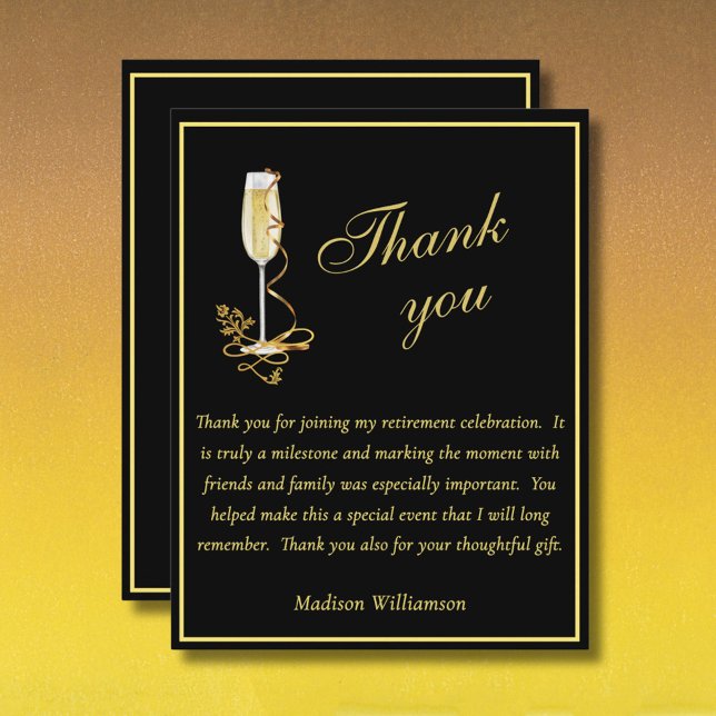 Carte De Remerciements Elegant Black and Gold Budget Retirement (Créateur téléchargé)