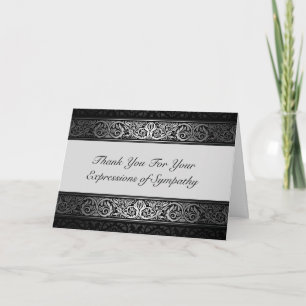 Carte De Remerciements Elegant Black and Silver Thank You For Your Sympat