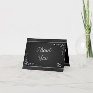 Carte De Remerciements Elegant Black and Silver Wedding Thank You Cards