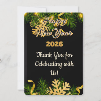 Carte De Remerciements Elegant Black & Gold New Year Thank You Card