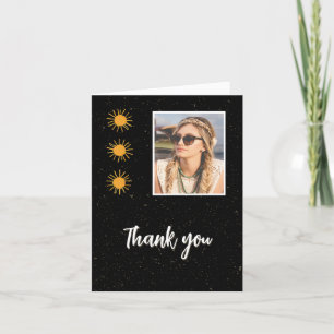 Carte De Remerciements Elégant Black Gold Sun Photo Anniversaire