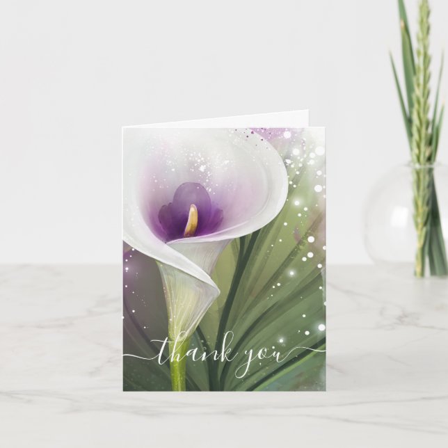 Carte De Remerciements Elégant blanc et violet Calla Lily plié (Devant)