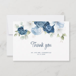 Carte De Remerciements Elégant bleu bleu bleu floral Eucalyptus Mariage