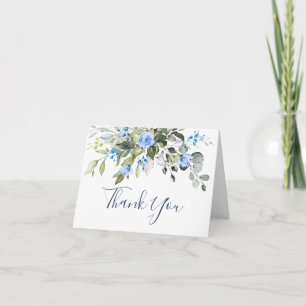 Carte De Remerciements Elégant bleu Eucalyptus Rose Floral Botanique