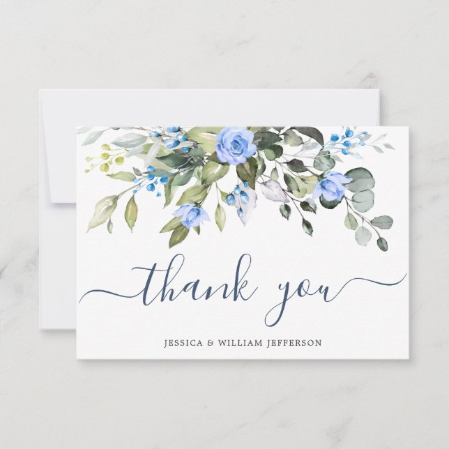 Carte De Remerciements Elégant bleu Eucalyptus Rose verdure (Devant)