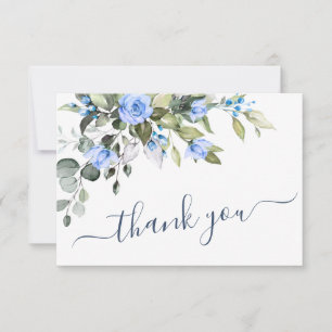 Carte De Remerciements Elégant bleu Eucalyptus Rose verdure