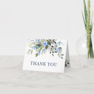 Carte De Remerciements Elégant bleu Eucalyptus Roses Botanique simple