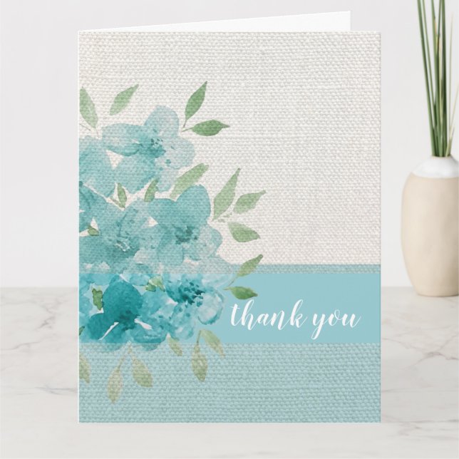 Carte De Remerciements Elégant bleu Fleurs de champ Aquarelle (Devant)
